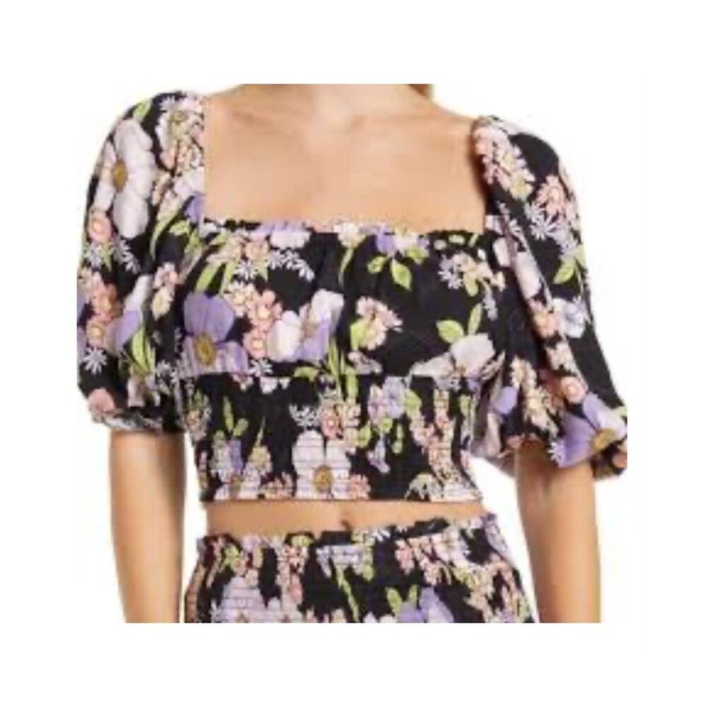 Afrm Waverly medium smocked floral puff sleeve cropped top TB 3037